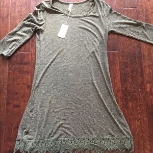 Boutique medium heather olive dress, lace bottom